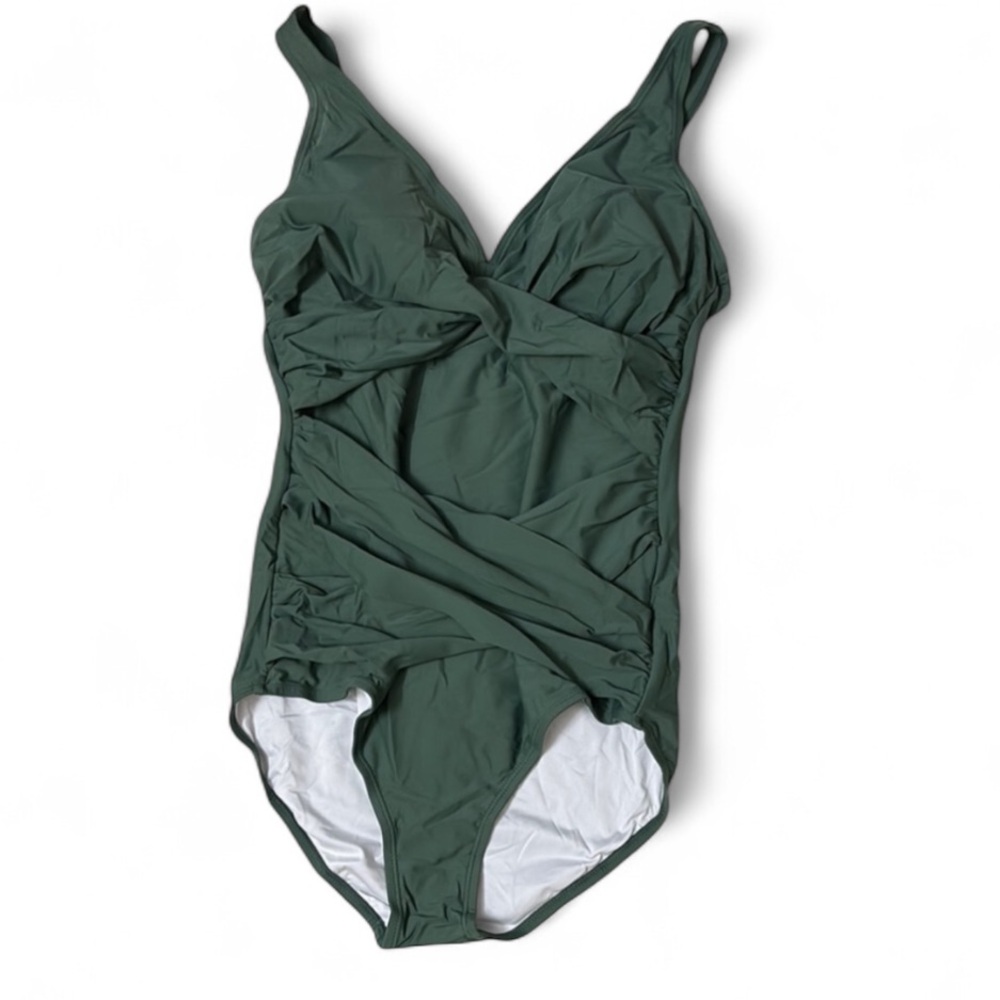NWT From Amazon Green Wrap Ruched Slimming Tummy Control One Piece Swimsuit M